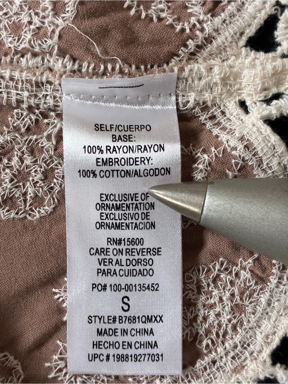 Democracy Boho Crochet Trim Kimono in Taupe & Cream Size Small - Picture 8 of 8